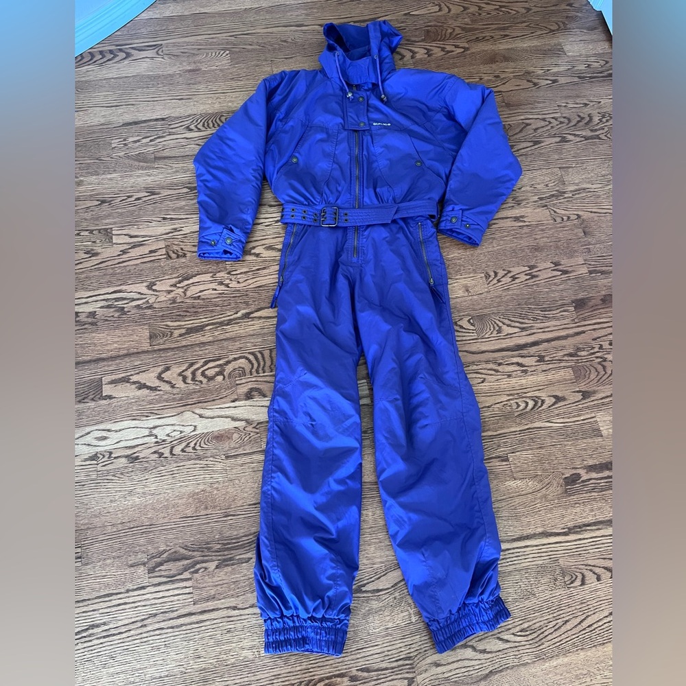 SUNICE Vtg 80s Purple 1 Piece Ski Suit Retro Snow Bunny Sz 10 Spring Break Belt